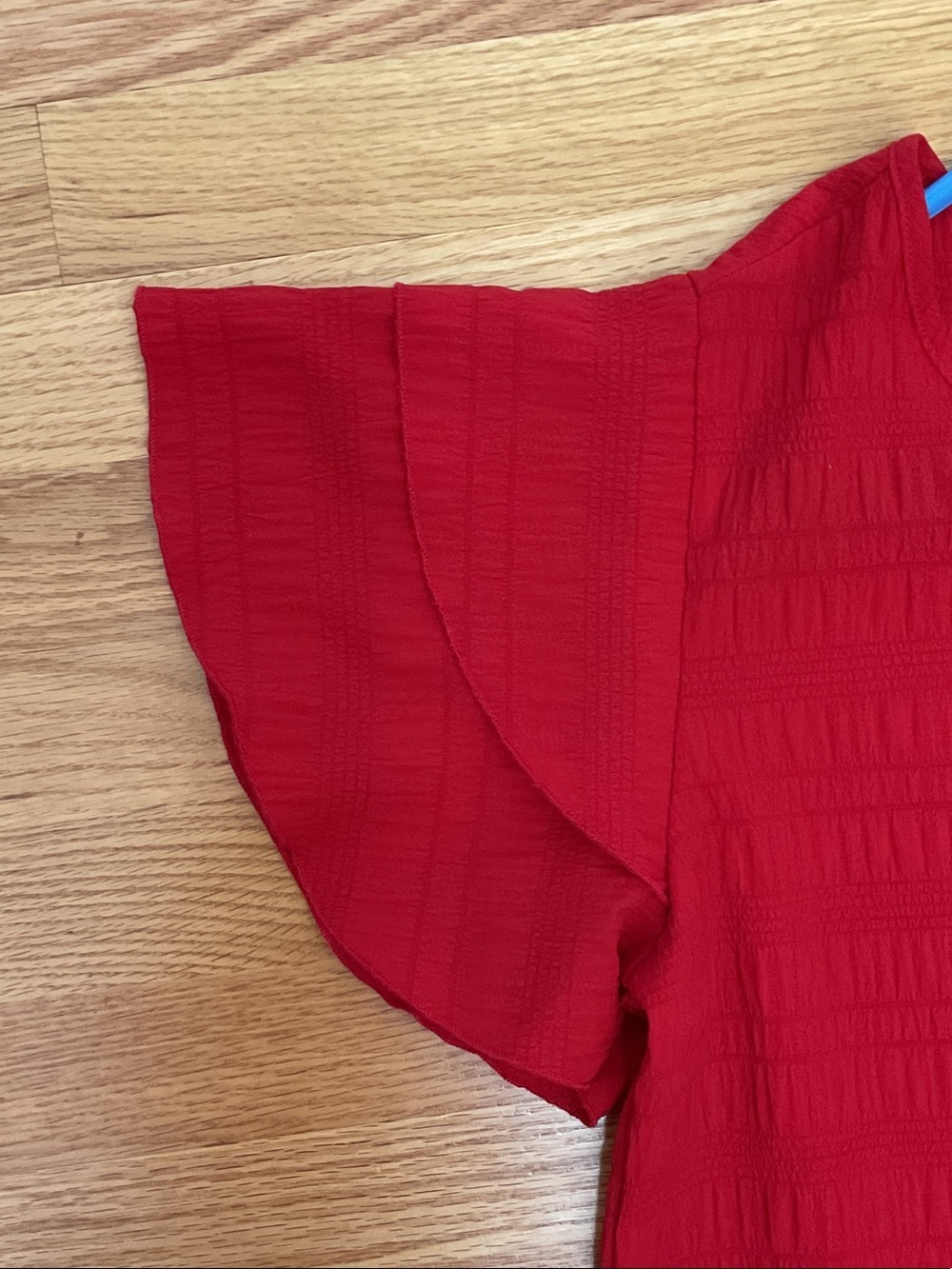 Velvet Red Ruffle Sleeve Tee - Picture 8 of 8